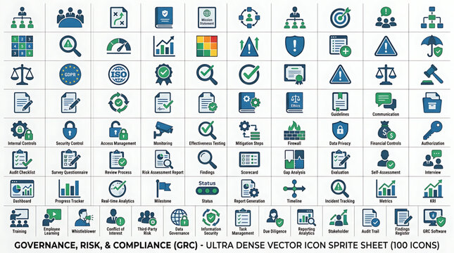 Governance Risk and Compliance Icon Set for Business Security Regulation