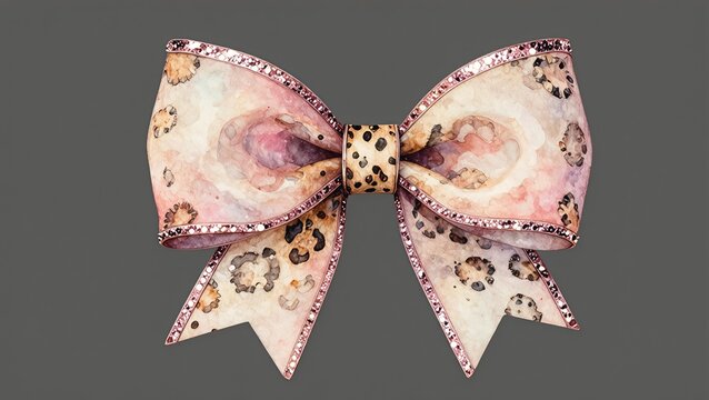 Decorative Coquette Bow with Leopard Print Pattern and Glitzy Sequined Edging