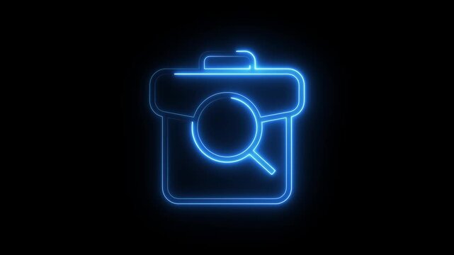 Job search glowing neon light animation on black background concept, seamless loop.