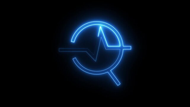 Neon blue heart rate signal pulse icon pulsating in circular frame motion graphic.