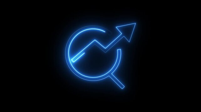 Neon blue linear graphic sign showing business growth chart in a circular frame ui.