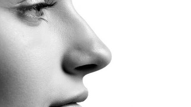 Nose reduction success shown in side profile with straight dorsum on white background