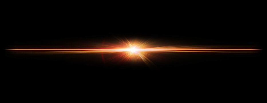 Vibrant Orange Red Horizontal Lens Flare Streak Light Effect Overlay on Black Background for Cinematic Video and Creative Photo Compositing