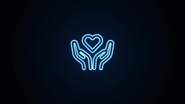 Blue neon hands holding heart