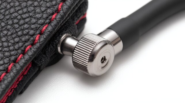 Close-up of blood pressure cuff texture and hose connection for cardiac stress testing