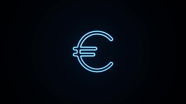 Blue neon euro currency icon