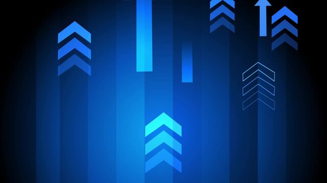 Abstract futuristic background with glowing vertical lines and upward arrows, modern digital design with space for text animation