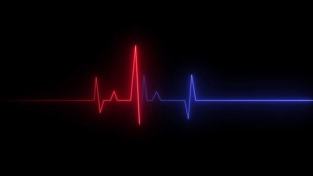 heart beat line animation on black background. medical concept Abstract glowing blue and red color heartbeat signal icon animation video. love border in hart.