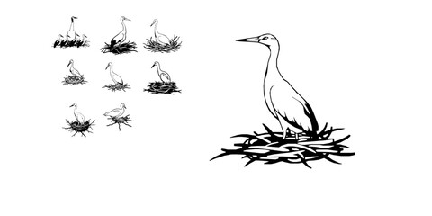 Fototapeta premium Crane Nesting Outline Icon