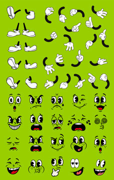 Cartoon mascot character creator kit with facial expressions hands and body parts