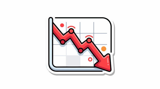 A downward trend graph with a red line and arrow