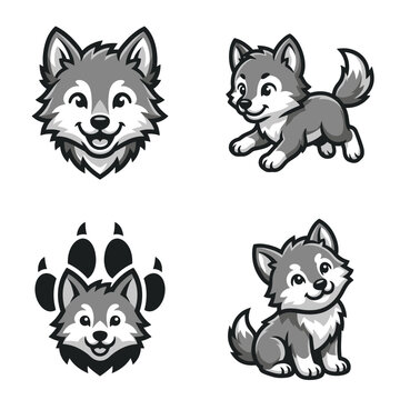 Cartoon wolf dog face and body.