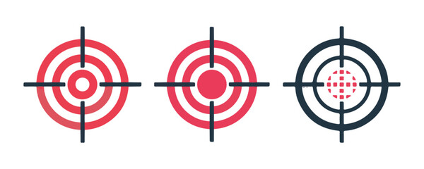 Sniper scope reticles and target symbols in red and black colors for aiming and shooting sports. © Mukti