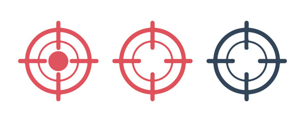 Red and black sniper crosshairs icons for target acquisition and precision shooting aim concepts. © Mukti