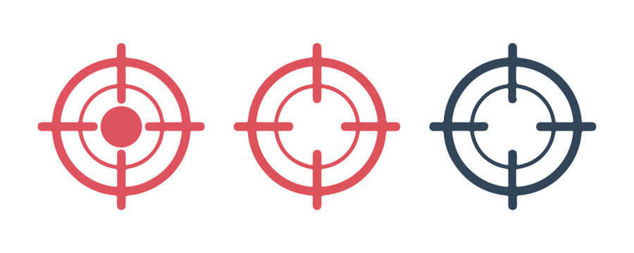 Red and black sniper crosshairs icons for target acquisition and precision shooting aim concepts.