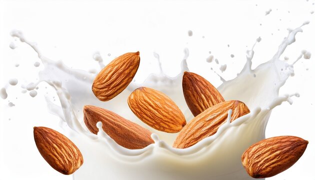 splash of almond milk isolated on or white background