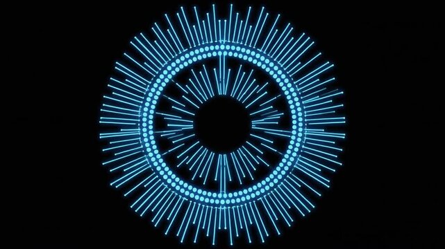 黒背景に無数の鋭いネオン粒子が輝くミニマルで幻想的な魔法陣