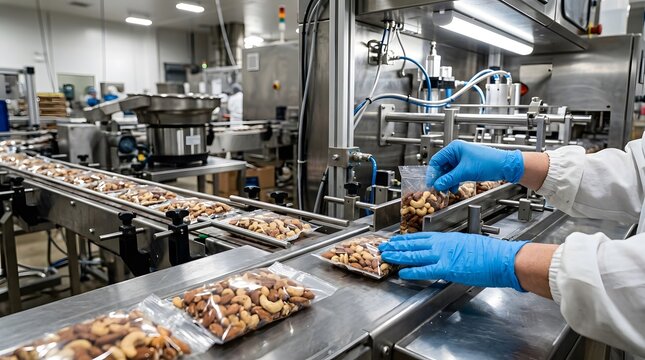 Automated Dry Fruit Packaging Process in Food Manufacturing Plant