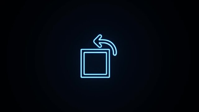 Blue neon square back arrow icon