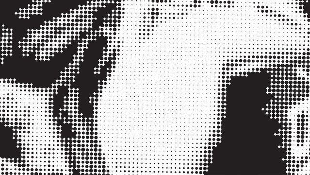 Halftone dot texture background, black and white pop art gradient pattern, retro comic book screen print effect vector, distressed grunge overlay
