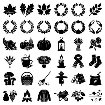 Autumn Harvest and Fall Season Vector Icon Set