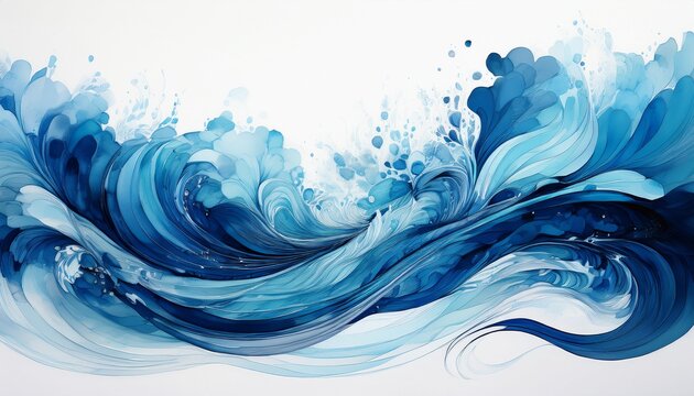 abstract blue waves and splashes on white background