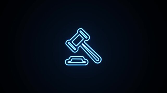 Blue neon judge gavel icon
