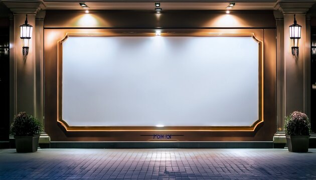 empty isolated cinema poster panel on the wall of theater walkway white blank mockup movie frame with coming soon text for insert design