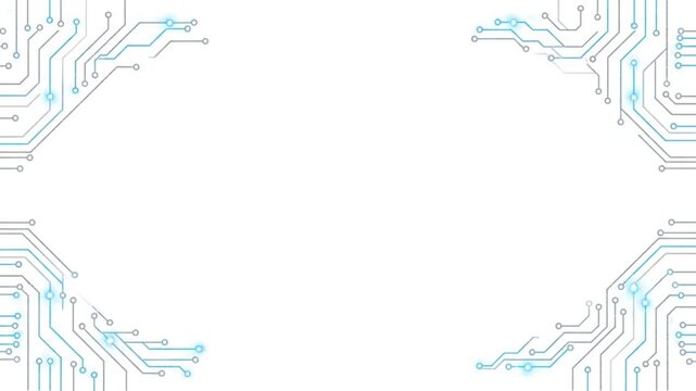 Abstract digital circuit board pattern with blue and grey lines on a white background, representing technology and data