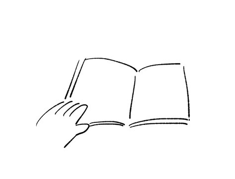 左手で本を押さえるシンプルなイラスト
