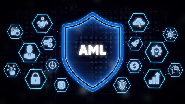 Aml anti-money laundering compliance concept with digital security shield and tech