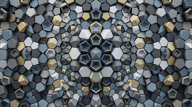 Abstract 3D geometric pattern of hexagonal and pentagonal textured tiles