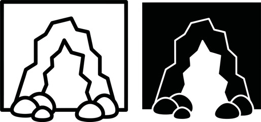 Cave entrance icon set, vector illustration of a rocky cavern opening © VectoLover