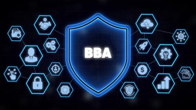 Bba bachelor of business administration concept with digital shield and network education