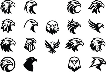 Obraz premium Collection of various eagle head logos and icons in black color