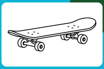 Line drawing of a skateboard on wheels in motion on a white background © MDAbuSayeed