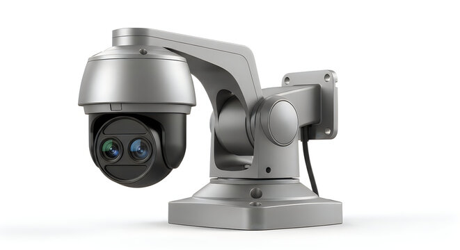Modern robotic ptz security camera with dual lens system for video surveillance.