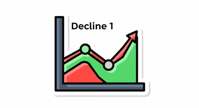 A colorful line graph with red and green trends and Decline 1 text