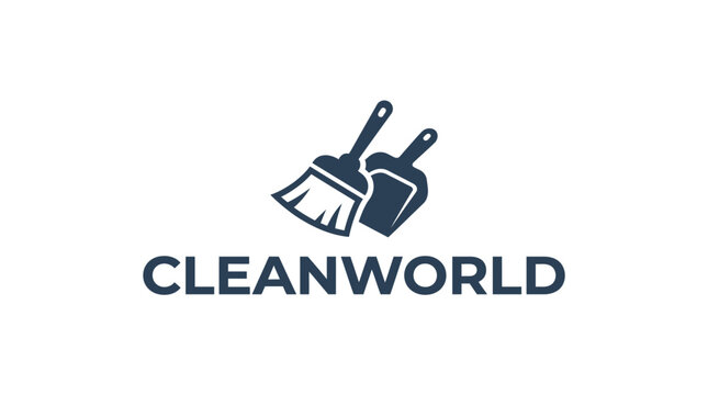 Cleaning brush and dustpan logo design.