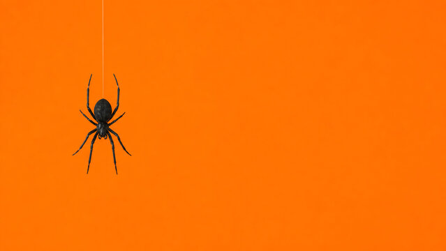 Minimalist Halloween Concept with Black Spider and Orange Background