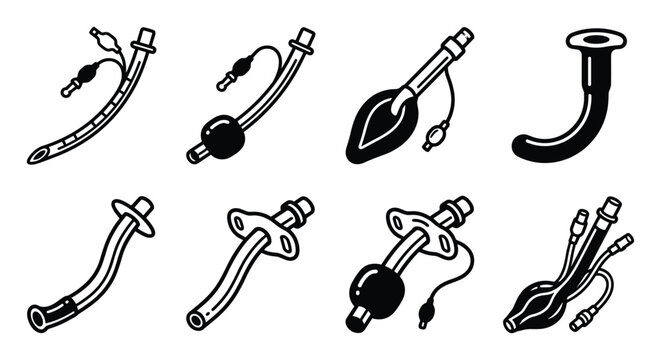 Medical Airway Management Devices Grid Set Line Art Illustration