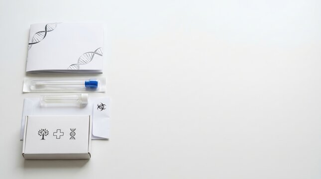 Complete personal DNA test kit flat lay