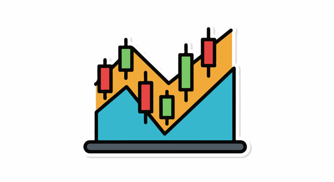 A colorful graph with red and green candlesticks on a laptop screen