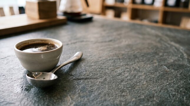 Relaxing coffee moment on dark textured surface