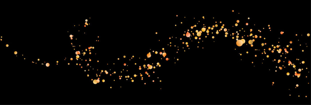 Golden luminous dust cascade with sparkling glitter stars and magical transparent background illustration. vector