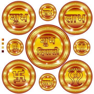 Premium Golden Shubh Labh Diwali Stickers Vector Pack