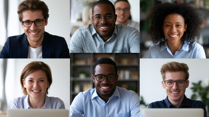 Fototapeta premium Grid of diverse people on a video conference call