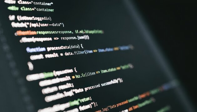 Close-up of computer screen displaying colorful lines of JavaScript code for data processing and filtering functions.