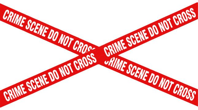 Red and white crime scene caution tape with repeated text