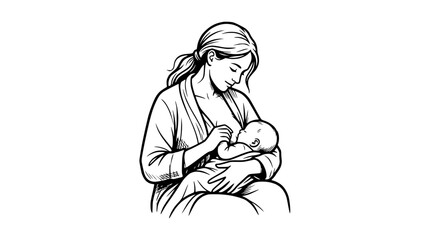 Obraz premium Gentle Line Art Illustration of a Mother Breastfeeding Her Newborn Baby